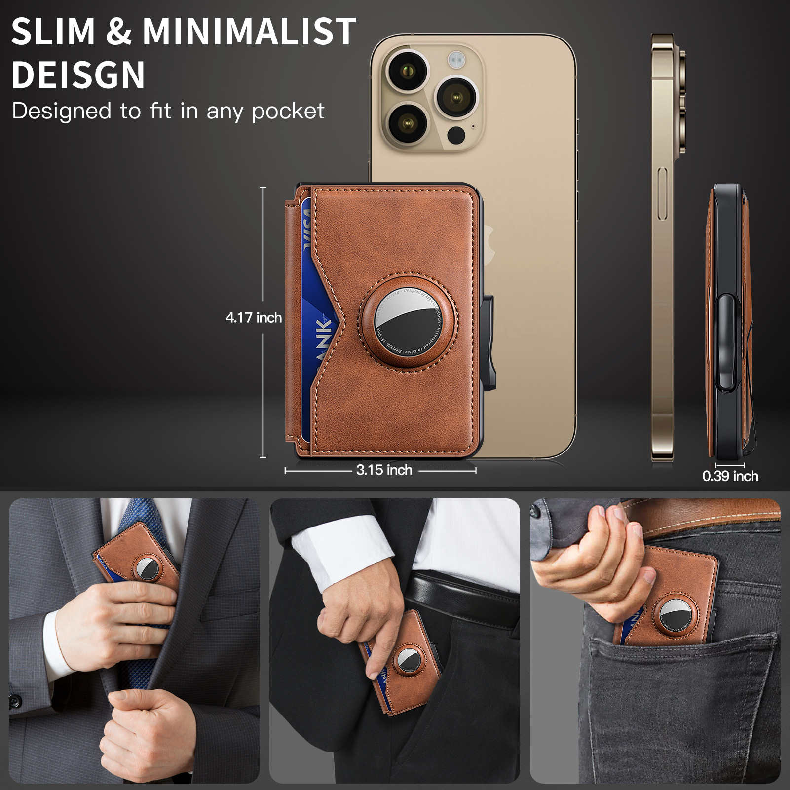 ✨Wallet - With Pop Up Aluminum Case Money Clip Slim Leather Slots Credit Card Holder RFID Blocking Bifold Minimalist Wallet